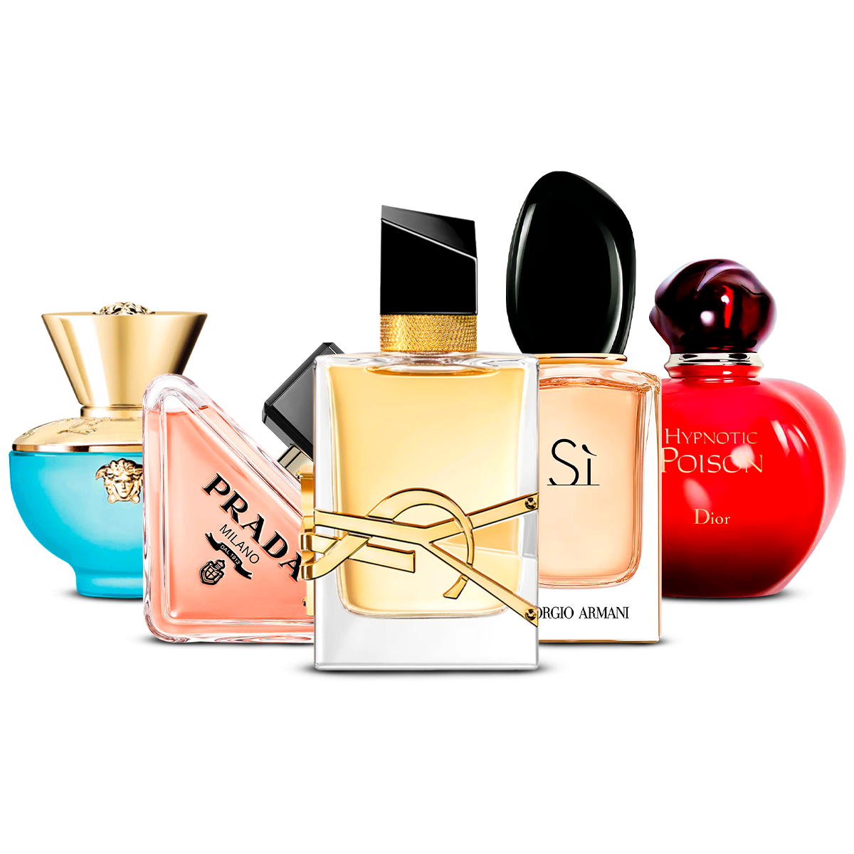 Zestaw 5 Perfum – Versace Dylan Turquoise, Prada Paradoxe, Yves Saint Laurent Libre, Giorgio Armani Sì i Dior Hypnotic Poison [100 ml každý]