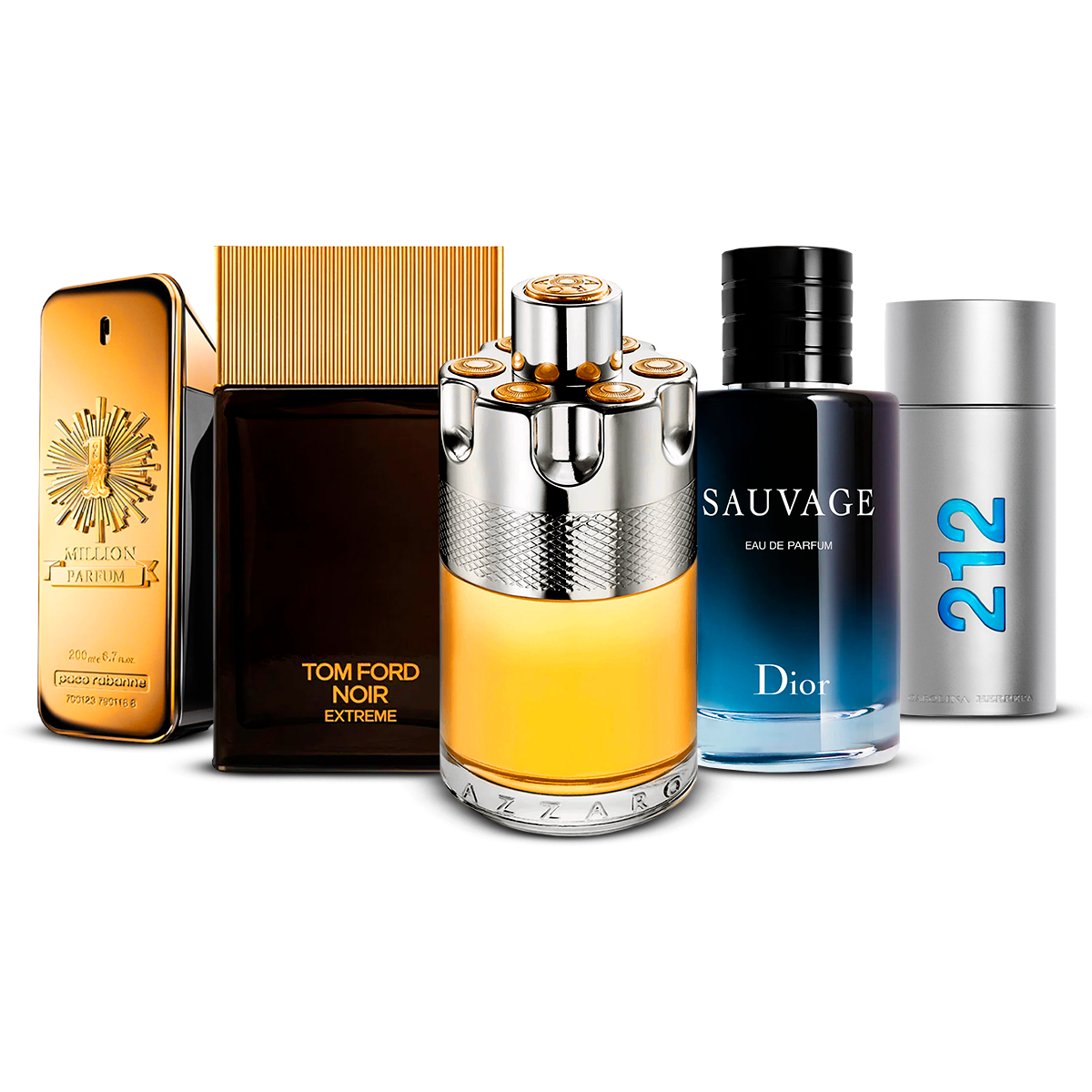 Zestaw 5 Perfum – 1 Million, Tom Ford Noir Extrême, Azzaro Wanted, Sauvage i 212 Men [100 ml každý]